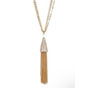 $175 Savvy Cie Tassel Pendant 18K Gold Plated Austrian Crystals Lobster Clasp